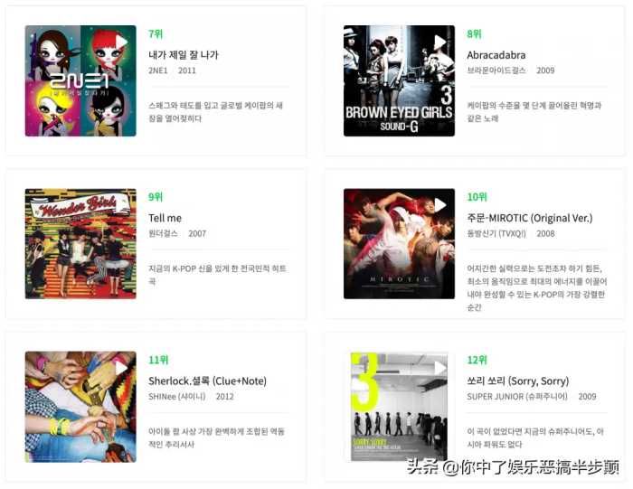 韩国乐坛选出100首有史以来最佳的韩国流行音乐，你听过几首？